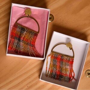 Beautiful hand-beaded plaid effect statement earrings from Etsy